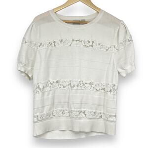 Zero Degree Celsius Lace‎ Blouse Women's L White Puff Sleeve Cotton Top